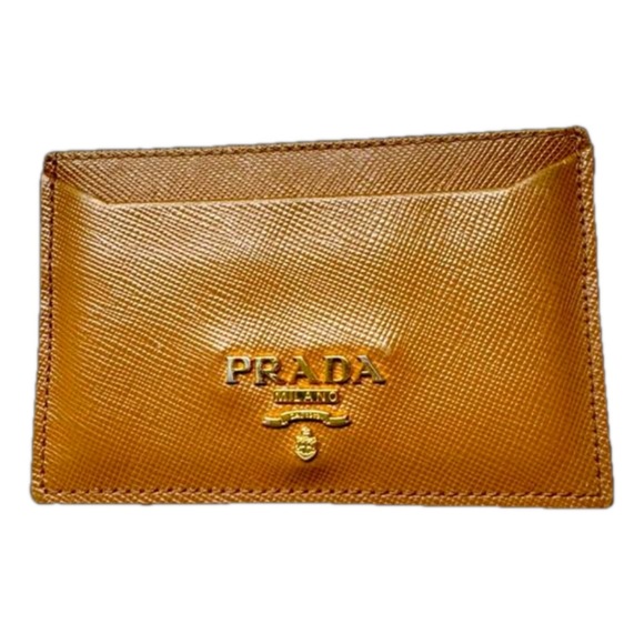 Prada Card Holder Brown Saffiano Leather 4" L x 23/4" H - Picture 1 of 14